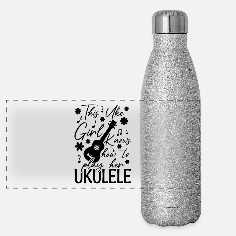 Ukulele Mädchen Panorama Glitzer Isolierflasche 500 ml