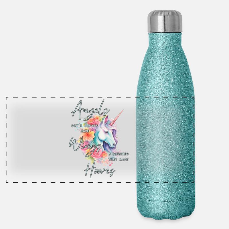 Magischer Einhorn-Design mit Blumen und Spruch Panorama Glitzer Isolierflasche 500 ml