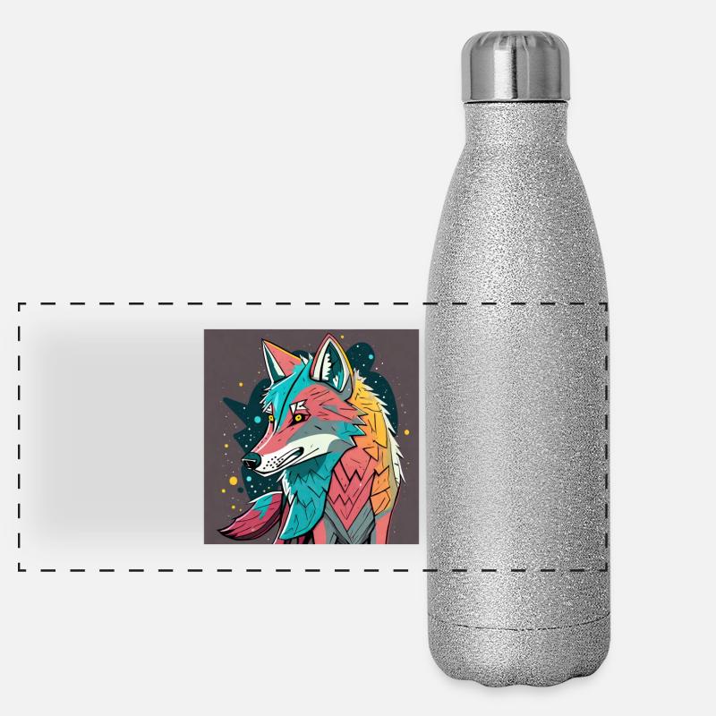 Geometrischer Wolf Farbexplosion Panorama Glitzer Isolierflasche 500 ml