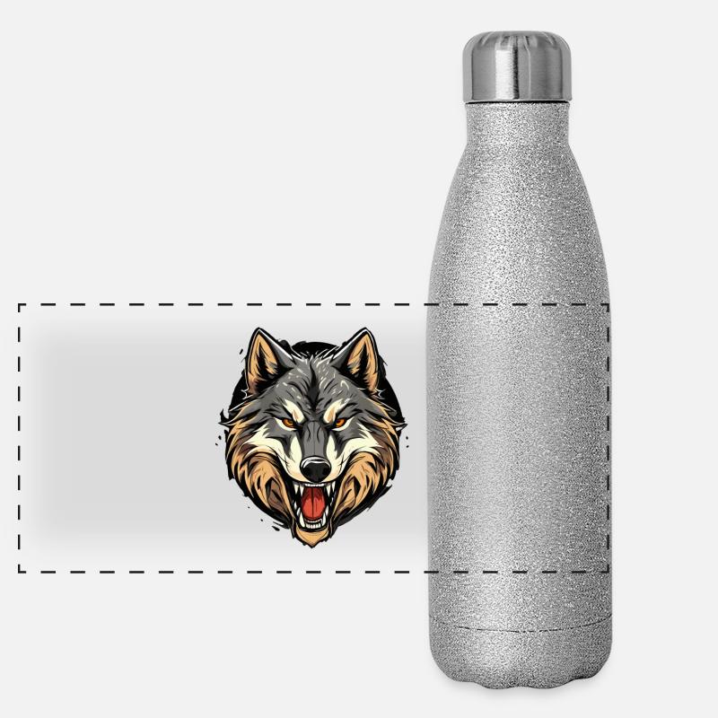 Wolfsgewitter Kopfprint Panorama Glitzer Isolierflasche 500 ml