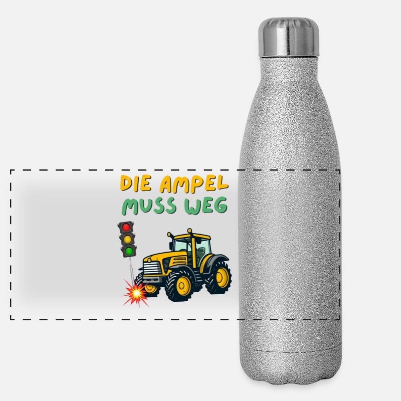 Die Ampel muss weg , Tractor rammt Ampel Panorama Glitzer Isolierflasche 500 ml
