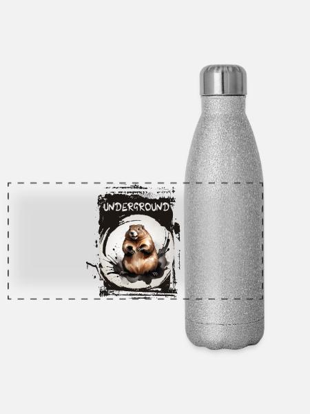Underground Murmeltier - Panorama Glitzer Isolierflasche 500 ml - Silber Glitzer