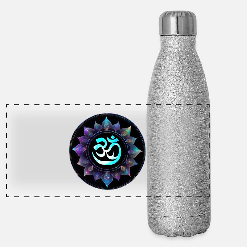Om Lotus Neon Mandala - Panorama Glitzer Isolierflasche 500 ml - Silber Glitzer
