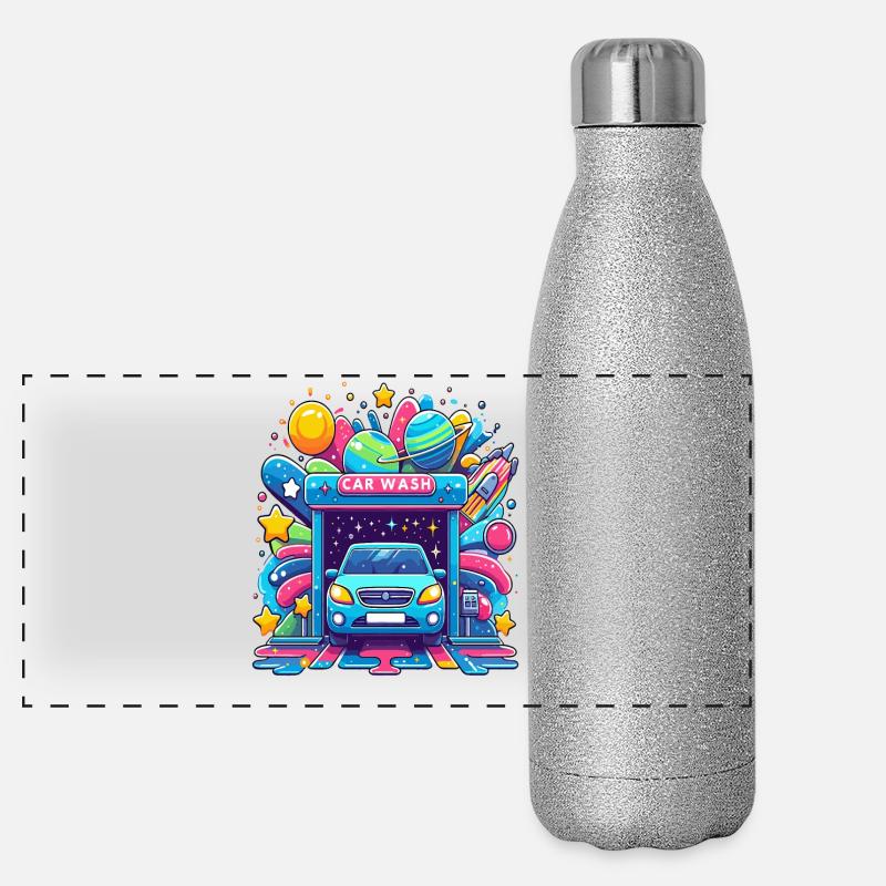 Aventure cosmique dans le lave-auto Gourde isotherme panoramique pailletée 500 ml