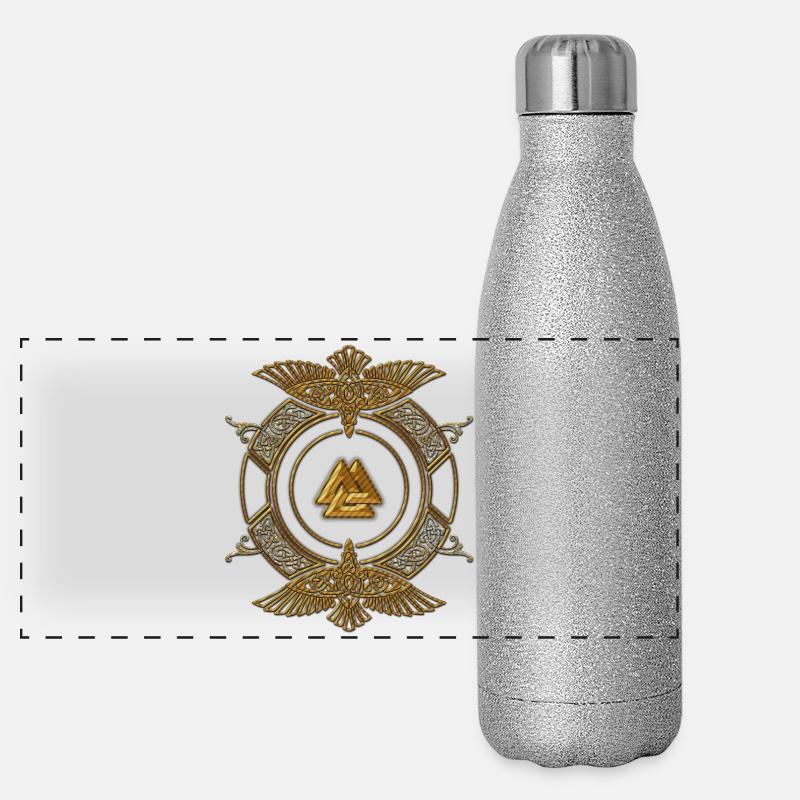 Elégant noeud celtique de couleurs dorées. Gourde isotherme panoramique pailletée 500 ml
