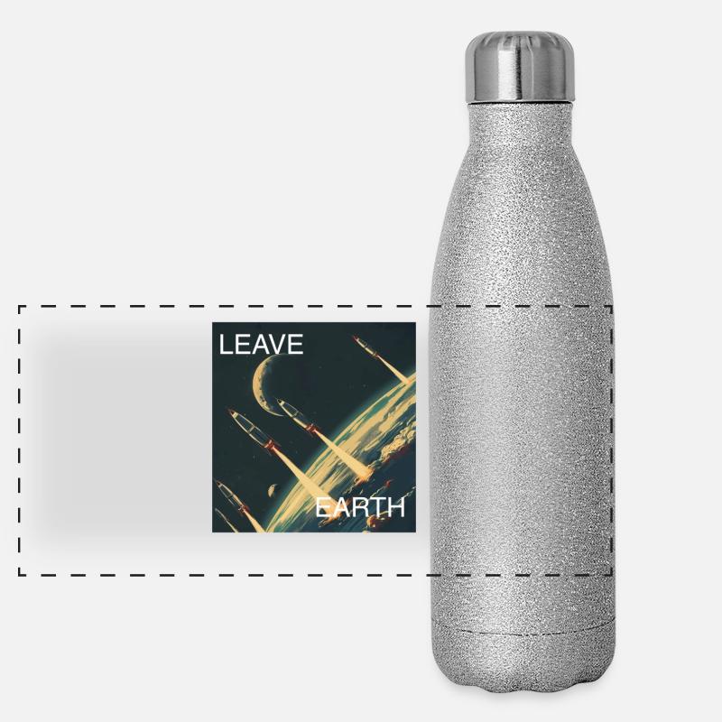 Affiche de Style rétro voyage dans l’espace « Quitter la Terre » Gourde isotherme panoramique pailletée 500 ml