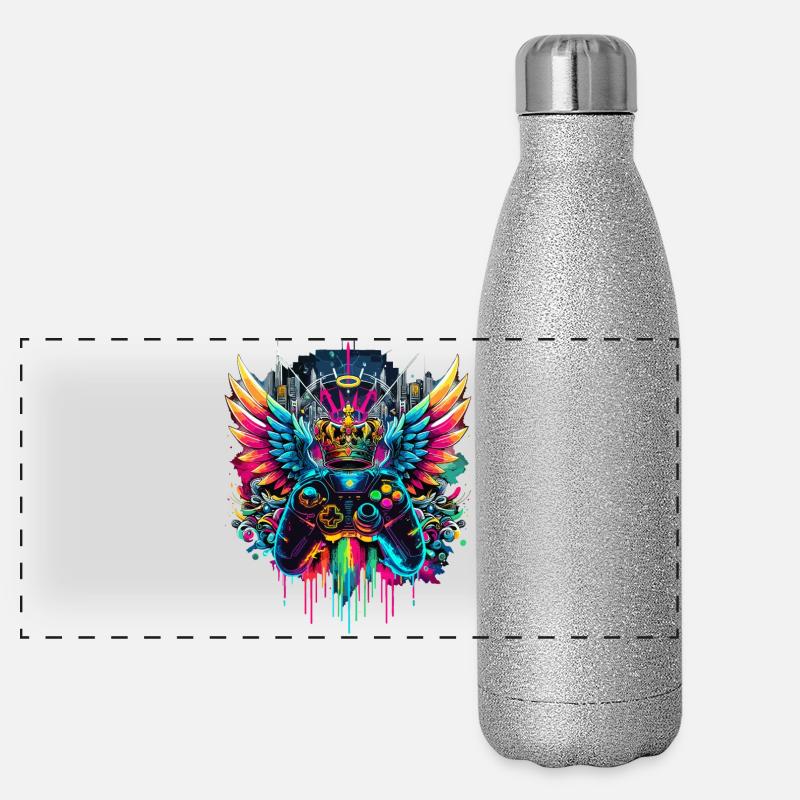 Gaming König Controller Flügel Graffiti Panorama Glitzer Isolierflasche 500 ml