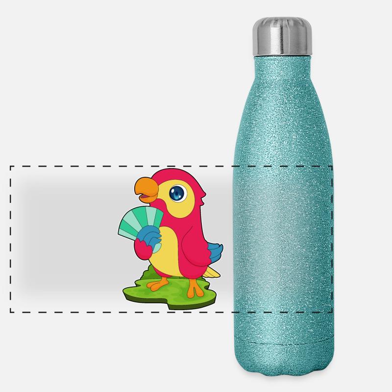 Éventail de main de perroquet Gourde isotherme panoramique pailletée 500 ml