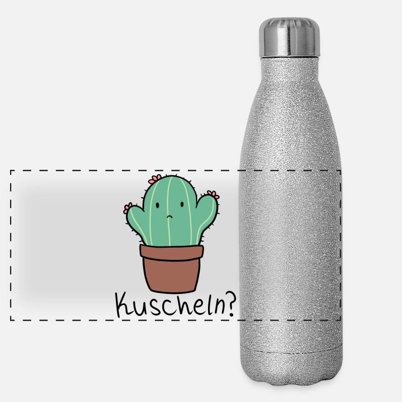 Süßer Kaktus/ Sukkulente will kuscheln Panorama Glitzer Isolierflasche 500 ml