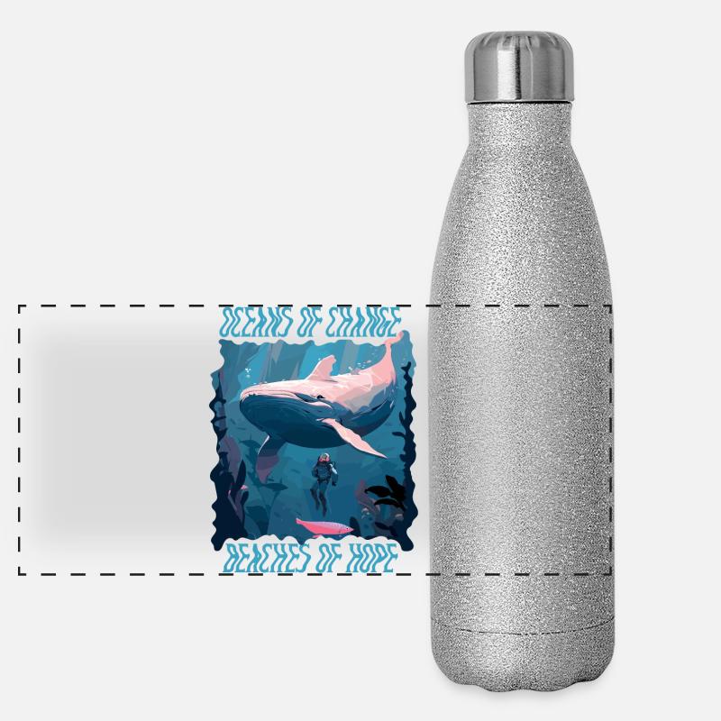 Bathing beach & sea plastic-free against pollution Panoramic Glitter Thermal Bottle 500 ml