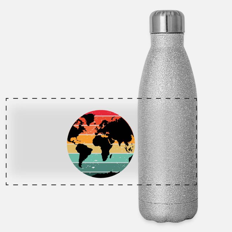 Conception de carte du monde rétro colorée Gourde isotherme panoramique pailletée 500 ml