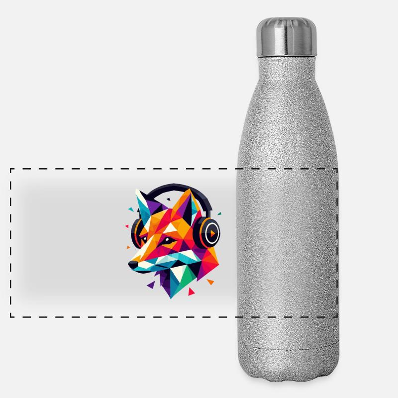 Geometrisches Polygon DJ Fox Kopfhörer Bunte Kunst Panorama Glitzer Isolierflasche 500 ml