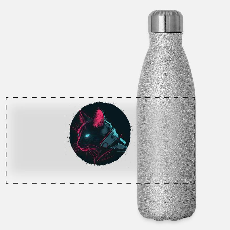 Katze im Steampunk Stil Panorama Glitzer Isolierflasche 500 ml