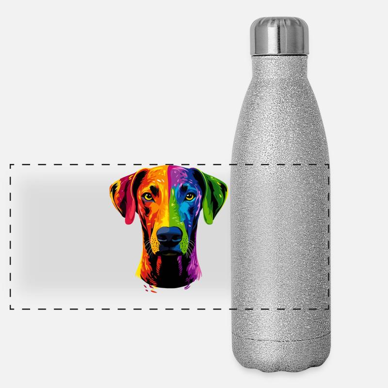 Rhodesian Ridgeback Popart Arc-en-ciel Chiens colorés Gourde isotherme panoramique pailletée 500 ml