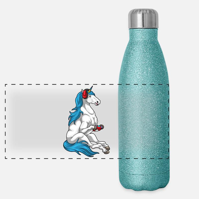 Manette de jeu Unicorn Gourde isotherme panoramique pailletée 500 ml