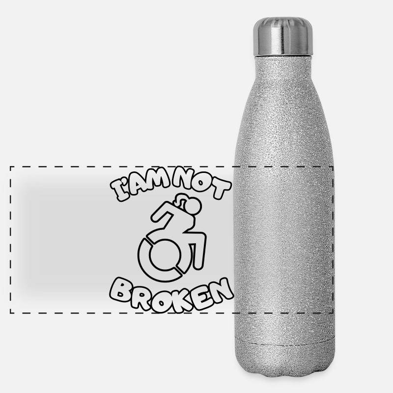 Ich sitze im Rollstuhl, aber ich bin nicht kaputt # - Panorama Glitzer Isolierflasche 500 ml - Silber Glitzer
