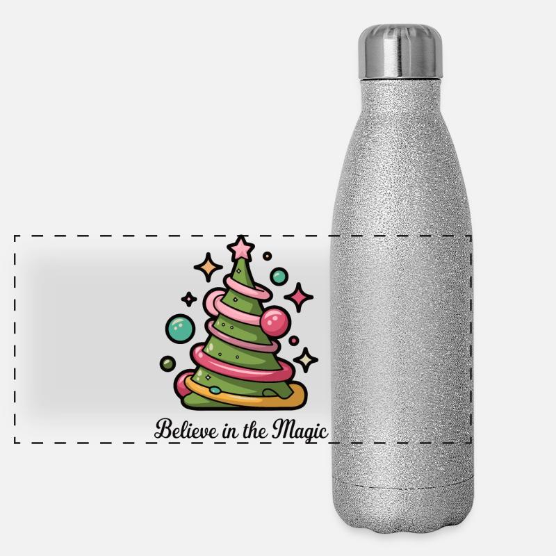Glauben Sie an den magischen Weihnachtsbaum - Panorama Glitzer Isolierflasche 500 ml - Silber Glitzer