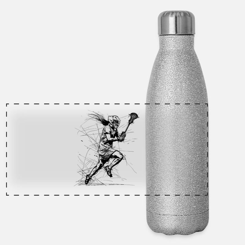 Lacrosse Mädchen Zeichnung Panorama Glitzer Isolierflasche 500 ml