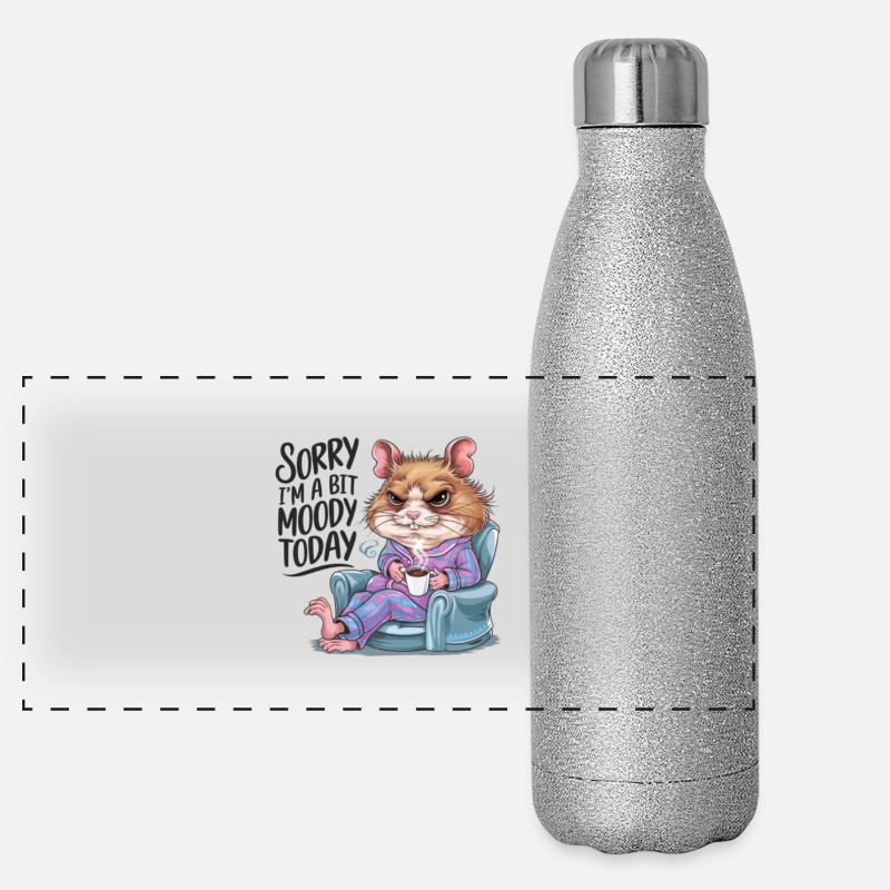 Moody Hamster Grumpy Morning Grouch Coffee Panoramic Glitter Thermal Bottle 500 ml