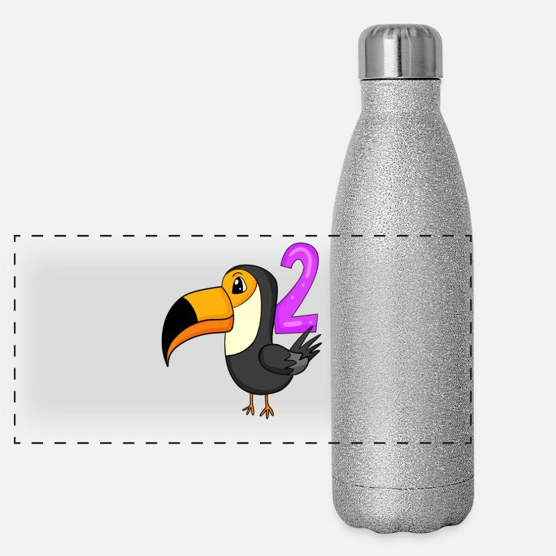 2 Birthday Toucans Bird Motif - Two Years Old Panoramic Glitter Thermal Bottle 500 ml