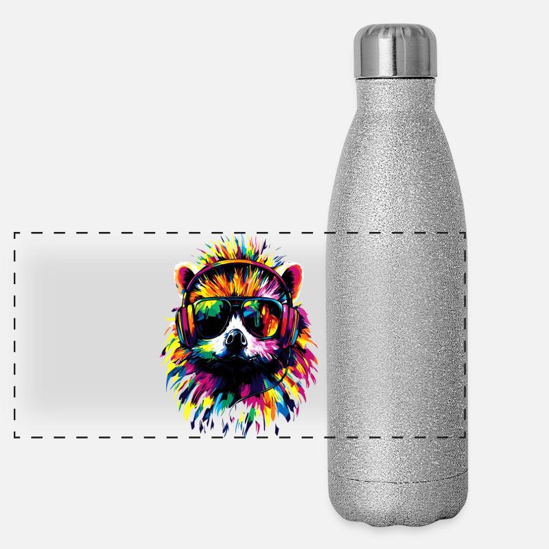 Igel Popart Kopfhörer Sonnenbrille Bunt Süßer Igel Panorama Glitzer Isolierflasche 500 ml
