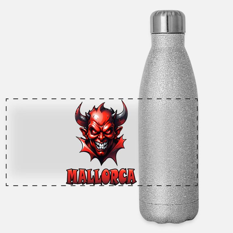 Mallorca mit Red Devil - Panorama Glitzer Isolierflasche 500 ml - Silber Glitzer