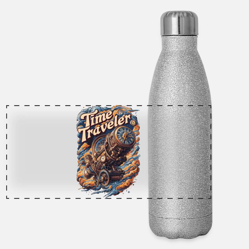 Zeitreisender Steampunk Uhr Abenteuer Design Panorama Glitzer Isolierflasche 500 ml