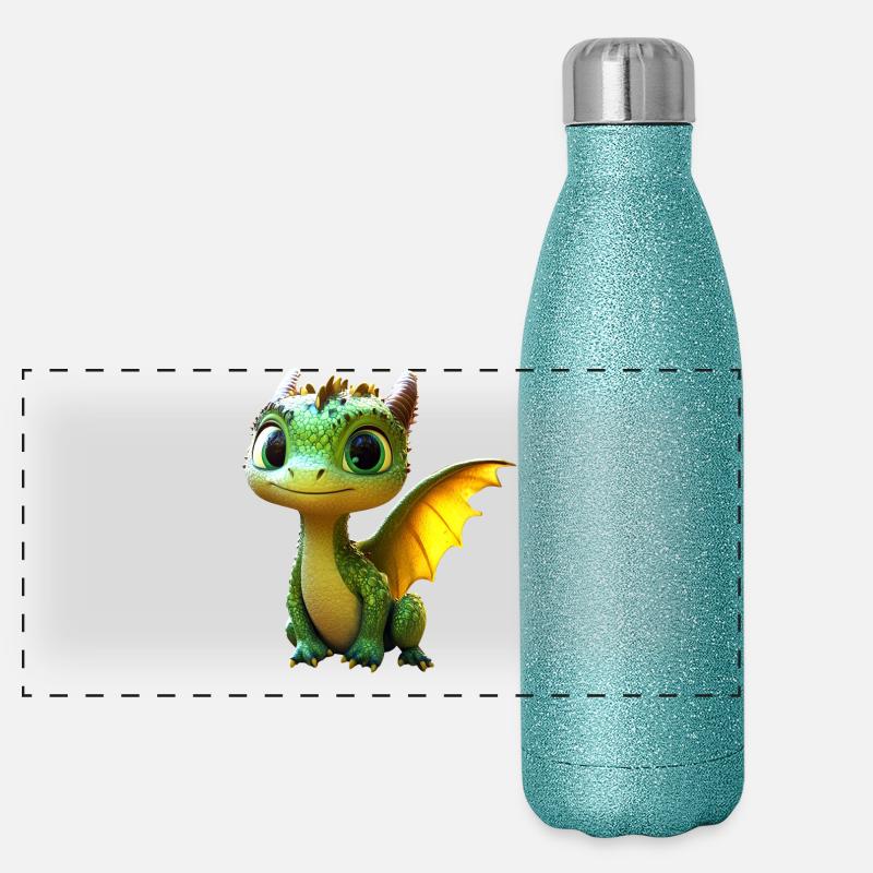 Dragon Petit Vert Bébé Dragon Mignon Dragon Gourde isotherme panoramique pailletée 500 ml