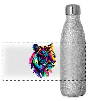 Tiger Raubkatze Wildnis Tiger Katzen Süßer Tiger - Panorama Glitzer Isolierflasche 500 ml - Silber Glitzer - Vorne