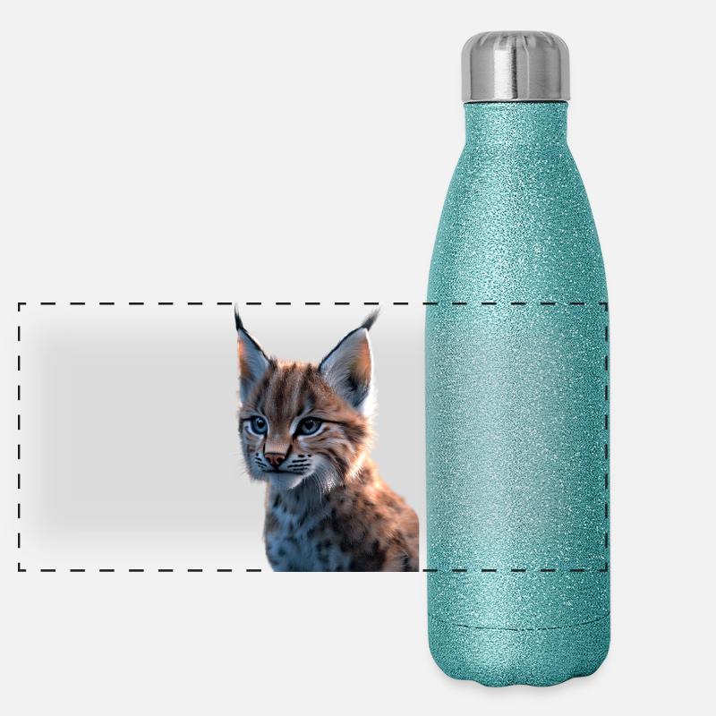 Lynx Wildcat Big Cats Cats Cute Lynx Panoramic Glitter Thermal Bottle 500 ml