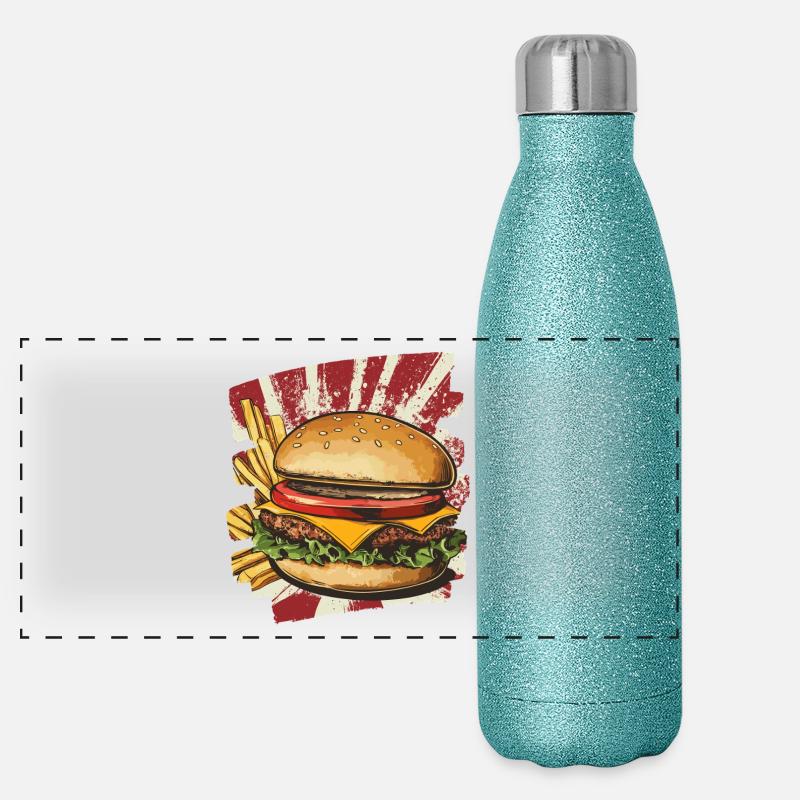 Burger und Fritten Retro Panorama Glitzer Isolierflasche 500 ml