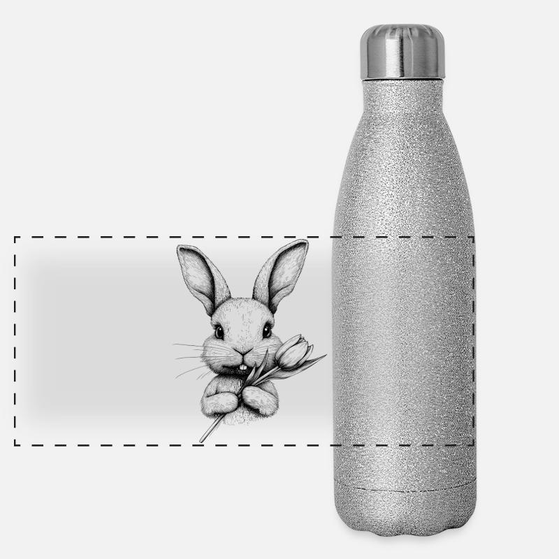 Fleur de lapin Lapin Cottagecore Pâques Printemps Gourde isotherme panoramique pailletée 500 ml