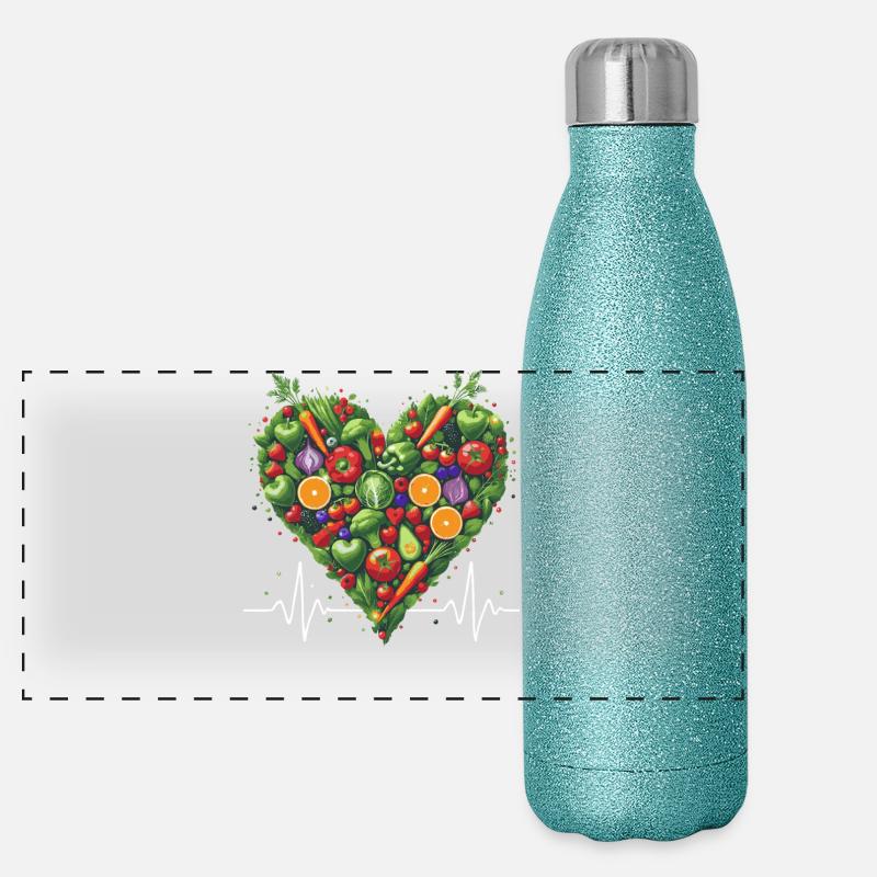 Cœur sain Fruit & Veggie Illustration Gourde isotherme panoramique pailletée 500 ml
