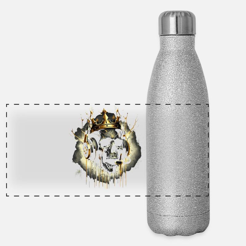 Crâne de jeu doré avec couronne et casque Gourde isotherme panoramique pailletée 500 ml