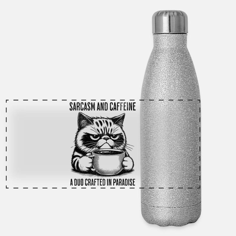 Sarkasmus und Koffein Panorama Glitzer Isolierflasche 500 ml