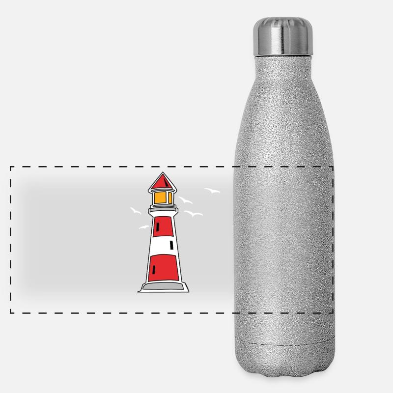 Leuchtturm See Küste maritim Panorama Glitzer Isolierflasche 500 ml