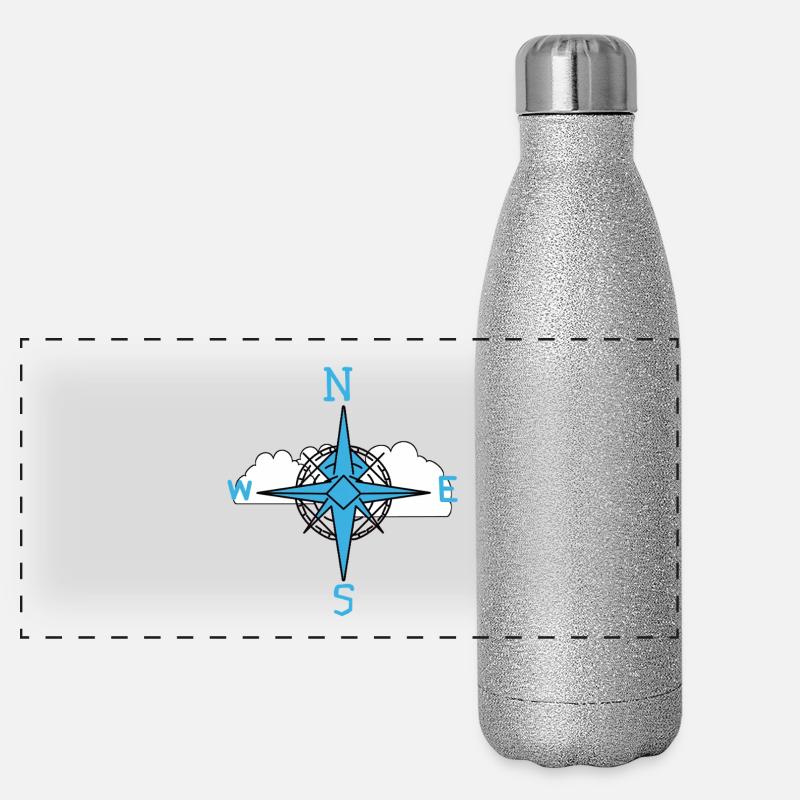 Clouds Sky Compass Direction - Panoramic Glitter Thermal Bottle 500 ml - silver glitter