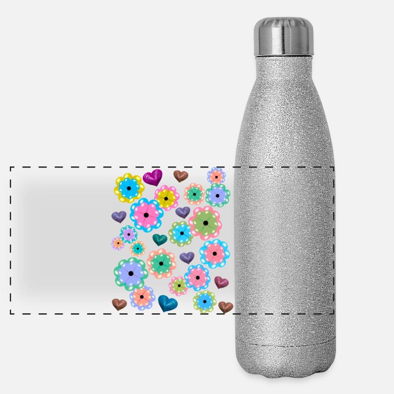 Printemps Début Printemps Fleurs Fleur Coeur Coeurs Gourde isotherme panoramique pailletée 500 ml