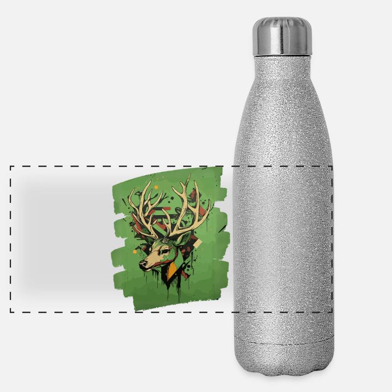 Hirsch mit Geweih Panorama Glitzer Isolierflasche 500 ml
