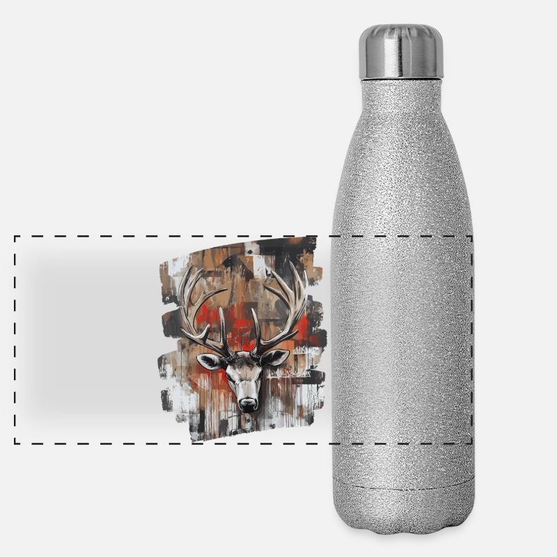 Hirsch mit Geweih Panorama Glitzer Isolierflasche 500 ml