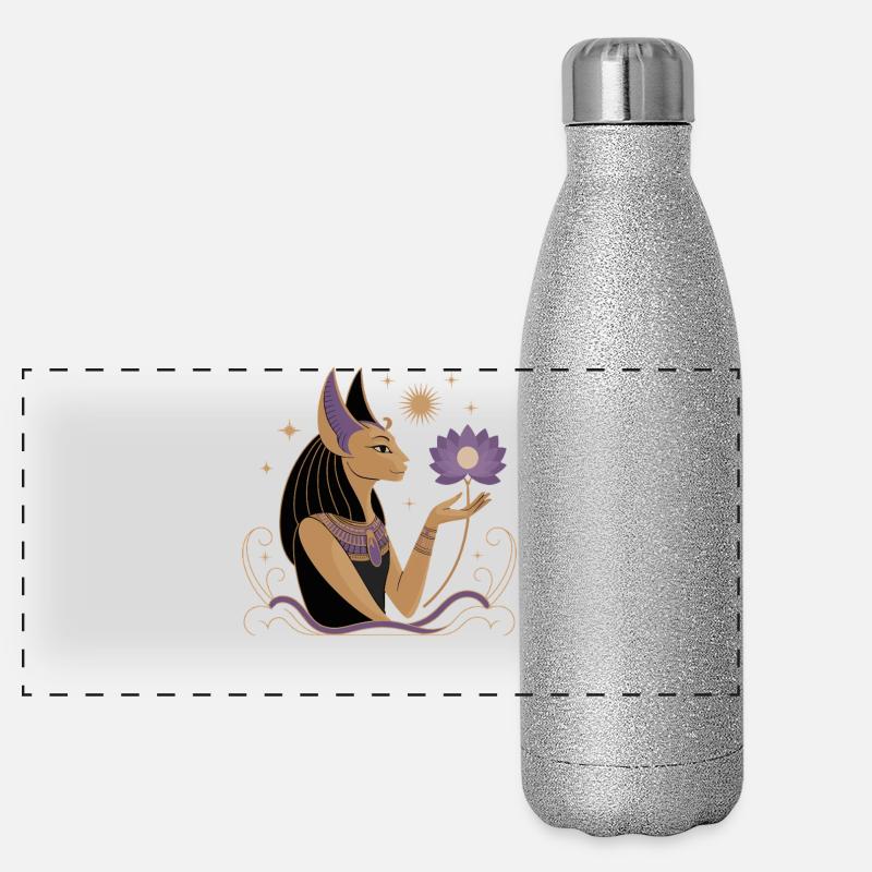 Heiterer Bastet Mit Einer Lotusblume Panorama Glitzer Isolierflasche 500 ml