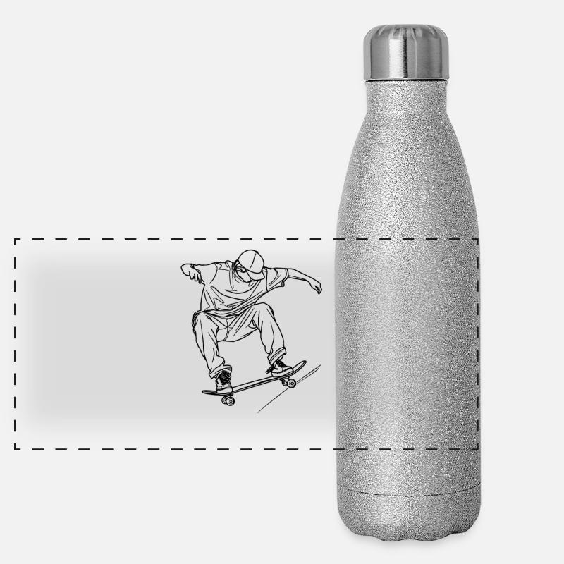 Skateboarding Junge Zeichnung Panorama Glitzer Isolierflasche 500 ml