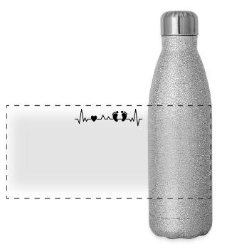 Annonce de battement de cœur de pieds de bébé Grossesse - Gourde isotherme panoramique pailletée 500 ml - paillettes argentées - Devant