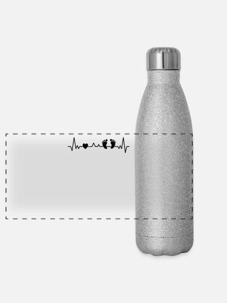 Annonce de battement de cœur de pieds de bébé Grossesse - Gourde isotherme panoramique pailletée 500 ml - paillettes argentées - Devant