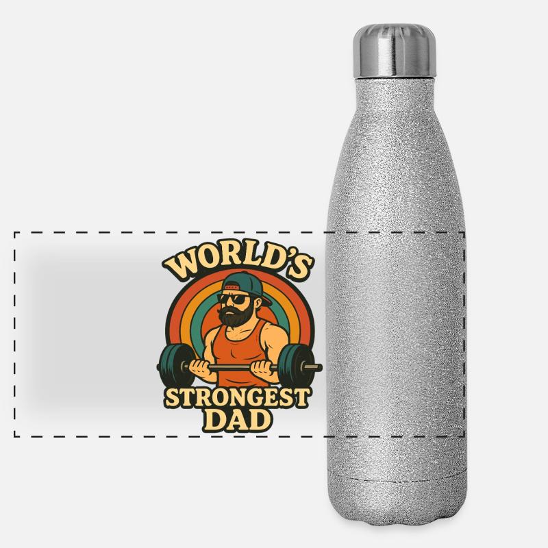 World's Strongest Dad Workout Training Gym Panorama Glitzer Isolierflasche 500 ml
