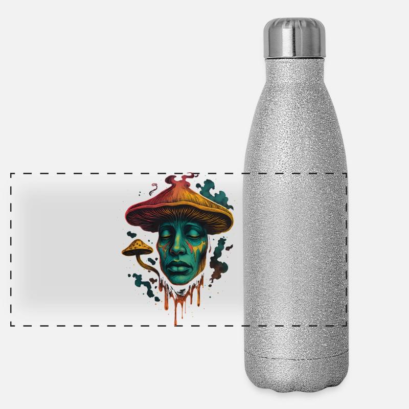 Visage de champignon psychédélique Design surréaliste Gourde isotherme panoramique pailletée 500 ml