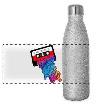 Cassette des années 90 avec fin d’encre colorée - Gourde isotherme panoramique pailletée 500 ml - paillettes argentées - Devant