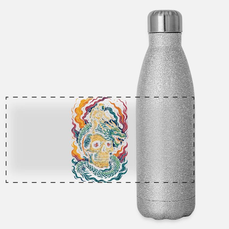 Astronaut Reitt Drachen Kosmische Schädel Kunst Panorama Glitzer Isolierflasche 500 ml