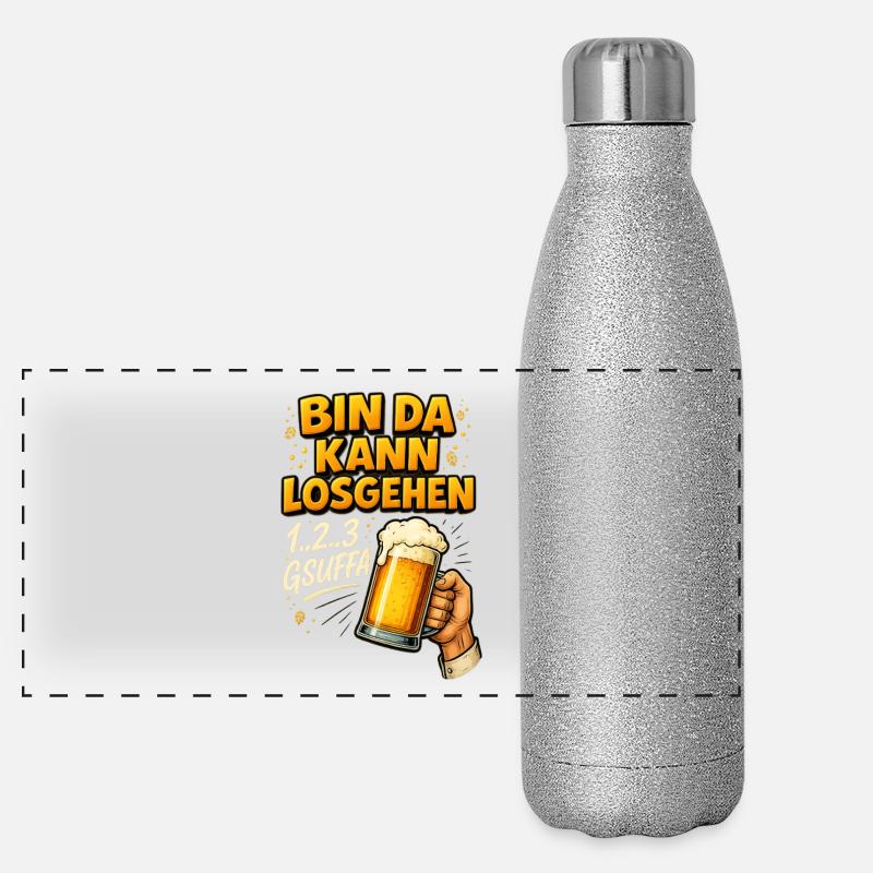 Bin da kann losgehen – Bier-Design Panorama Glitzer Isolierflasche 500 ml