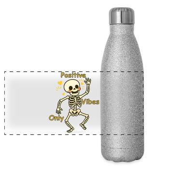 Skeleton Halloween – Positive Vibes Only - Panoramic Glitter Thermal Bottle 500 ml - silver glitter - Front